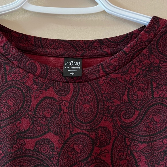 NWOT Burgundy Red Paisley Long Sleeve Dress by Icone Par Simons Size Large - Picture 9 of 10